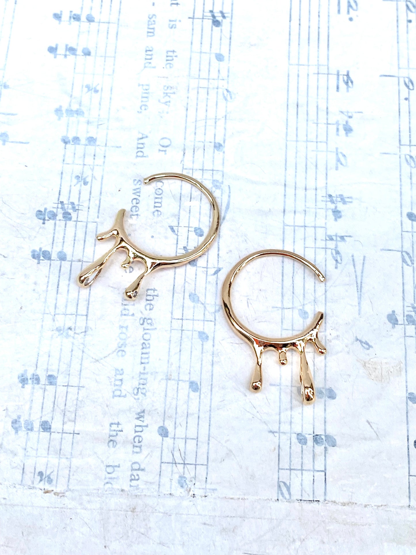 Droplet Gold Hoop Earrings Dripping Crystal Droplet Earrings