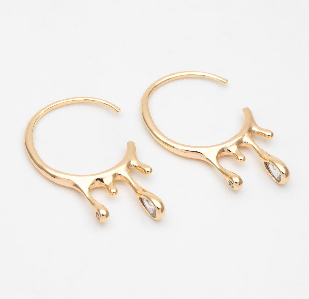 Droplet Gold Hoop Earrings Dripping Crystal Droplet Earrings