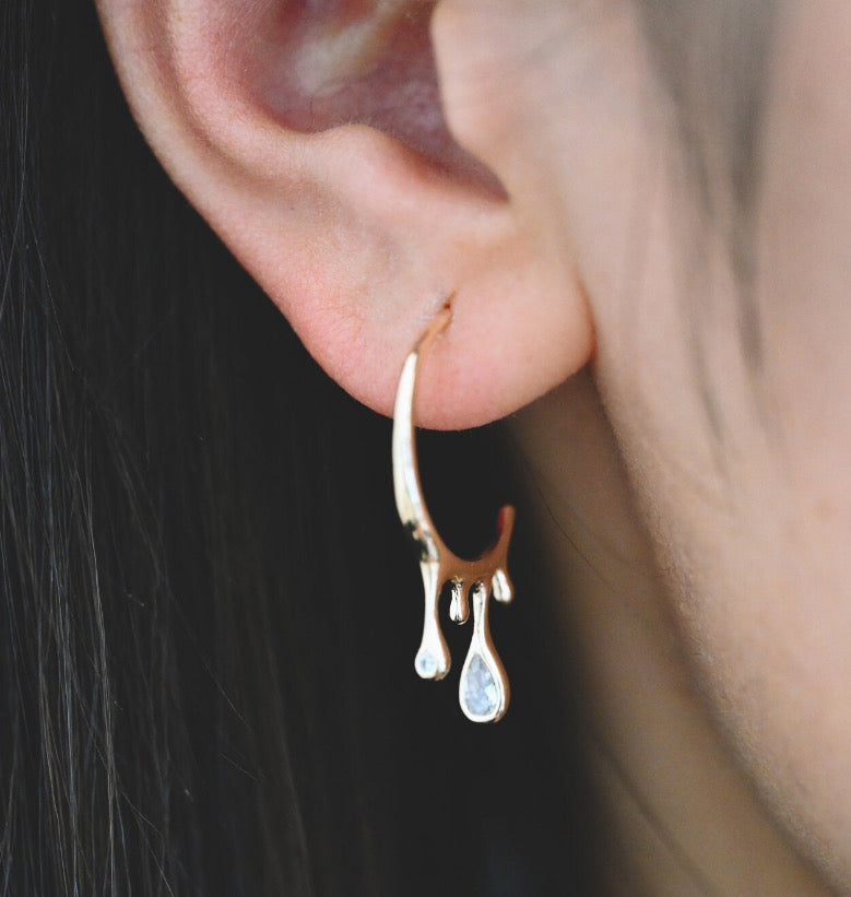 Droplet Gold Hoop Earrings Dripping Crystal Droplet Earrings