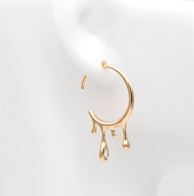 Droplet Gold Hoop Earrings Dripping Crystal Droplet Earrings