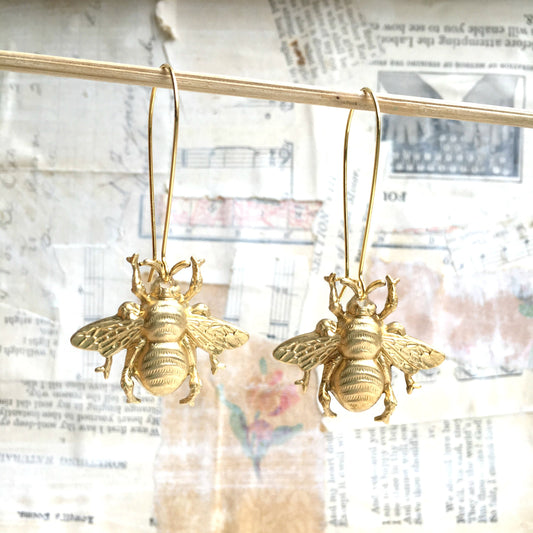 Gold Bee Earrings Big Bumblebee Honeybee