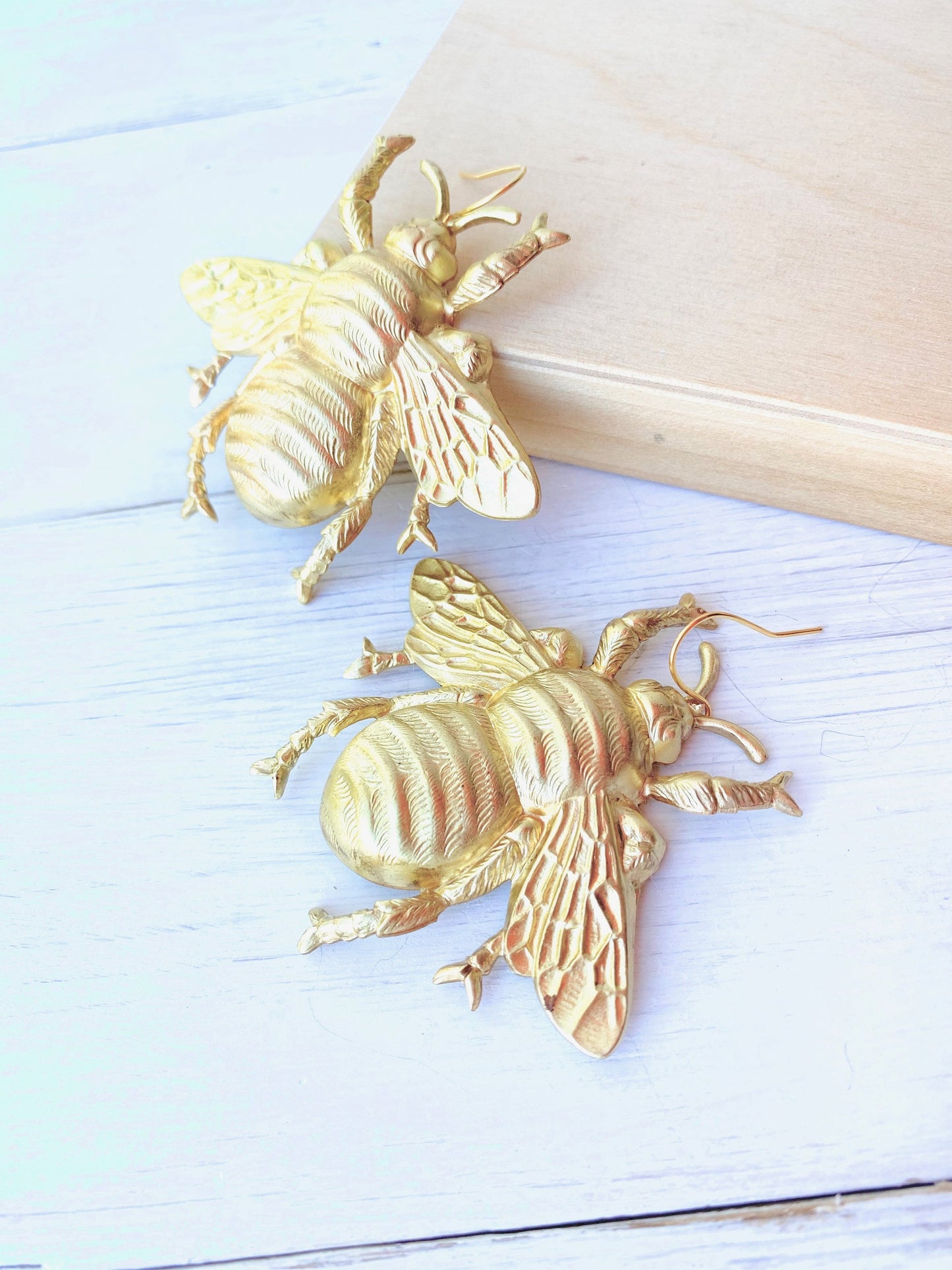 Gold Bee Earrings Big Bumblebee Honeybee