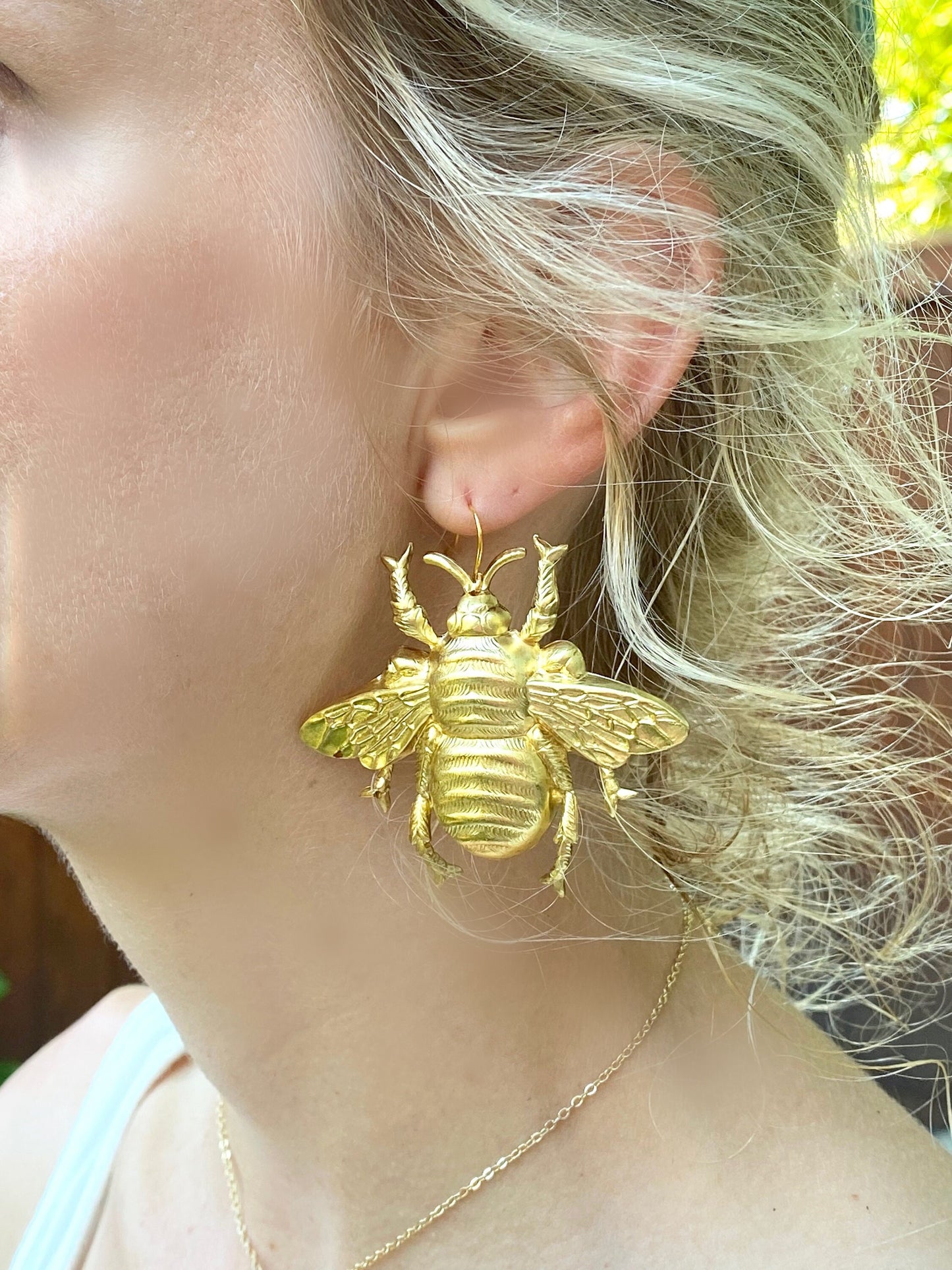 Gold Bee Earrings Big Bumblebee Honeybee