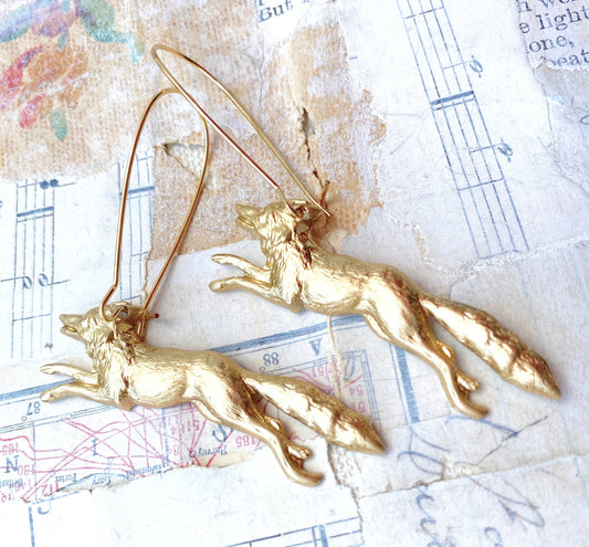 Fox Earrings Wolf Earrings Vintage Running Fox Coyote Earrings